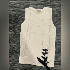 White Sleeveless Top with Black Lace-Up Detail Size M by SettleDown